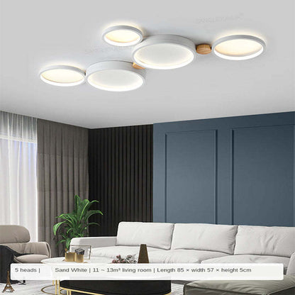Ceiling Lamp Scandinavian with Linked Round Heads and Wood Accents