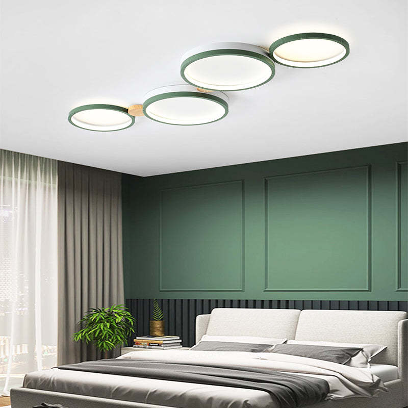 Ceiling Lamp Scandinavian with Linked Round Heads and Wood Accents