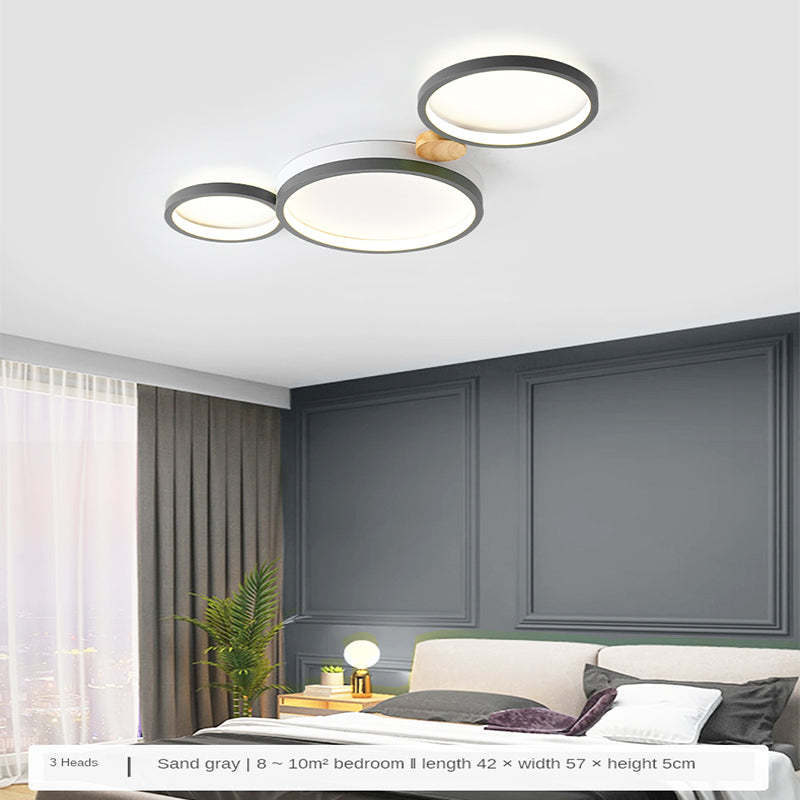 Ceiling Lamp Scandinavian with Linked Round Heads and Wood Accents
