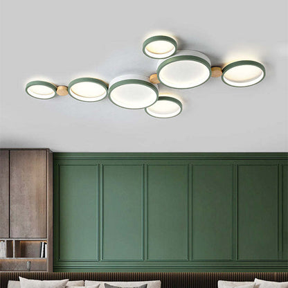 Ceiling Lamp Scandinavian with Linked Round Heads and Wood Accents