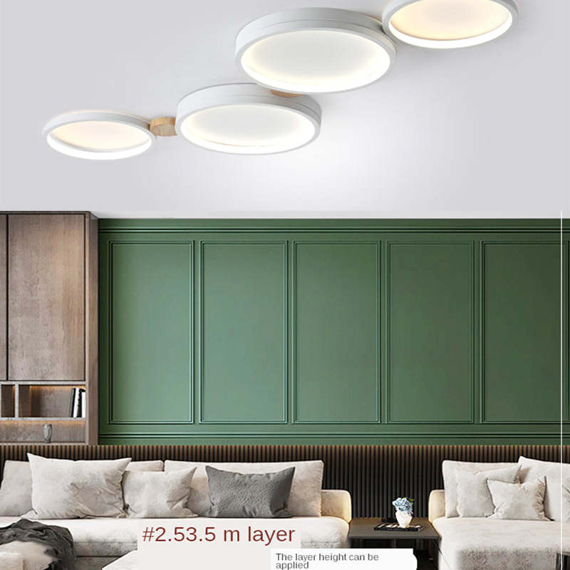 Ceiling Lamp Scandinavian with Linked Round Heads and Wood Accents