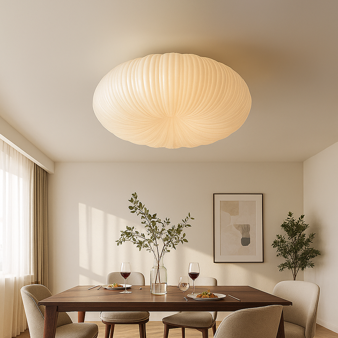 Ceiling Lamp Scandinavian with Pleated Oval Shade and Integrated LED
