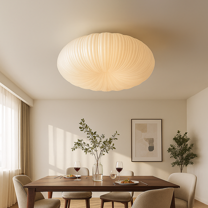 Ceiling Lamp Scandinavian with Pleated Oval Shade and Integrated LED