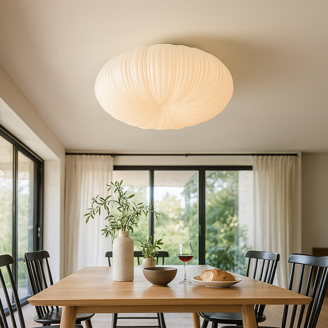 Ceiling Lamp Scandinavian with Pleated Oval Shade and Integrated LED