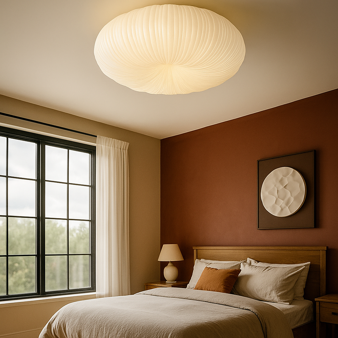 Ceiling Lamp Scandinavian with Pleated Oval Shade and Integrated LED