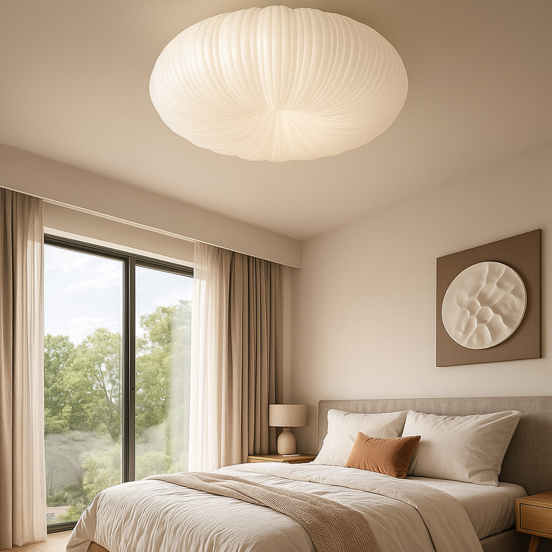 Ceiling Lamp Scandinavian with Pleated Oval Shade and Integrated LED