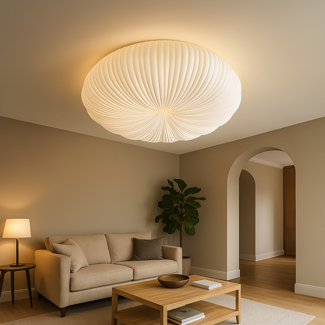 Ceiling Lamp Scandinavian with Pleated Oval Shade and Integrated LED