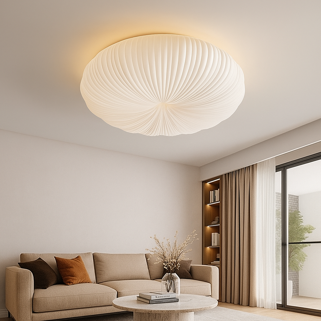 Ceiling Lamp Scandinavian with Pleated Oval Shade and Integrated LED