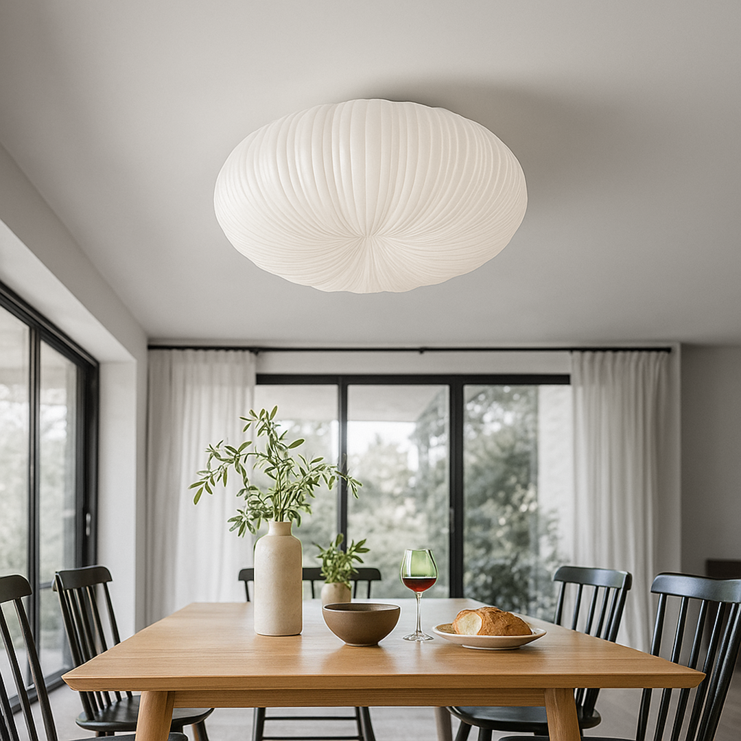 Ceiling Lamp Scandinavian with Pleated Oval Shade and Integrated LED