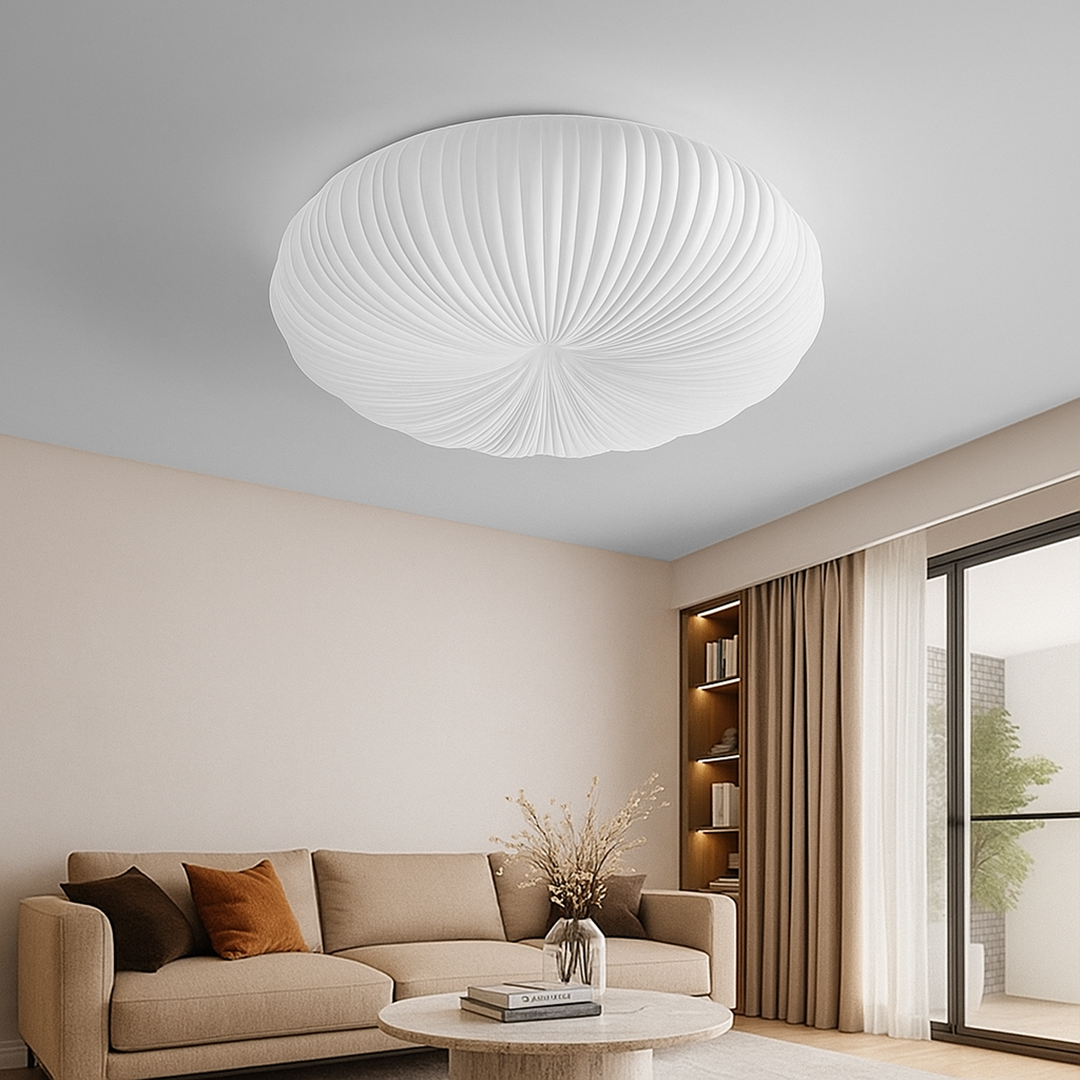 Ceiling Lamp Scandinavian with Pleated Oval Shade and Integrated LED