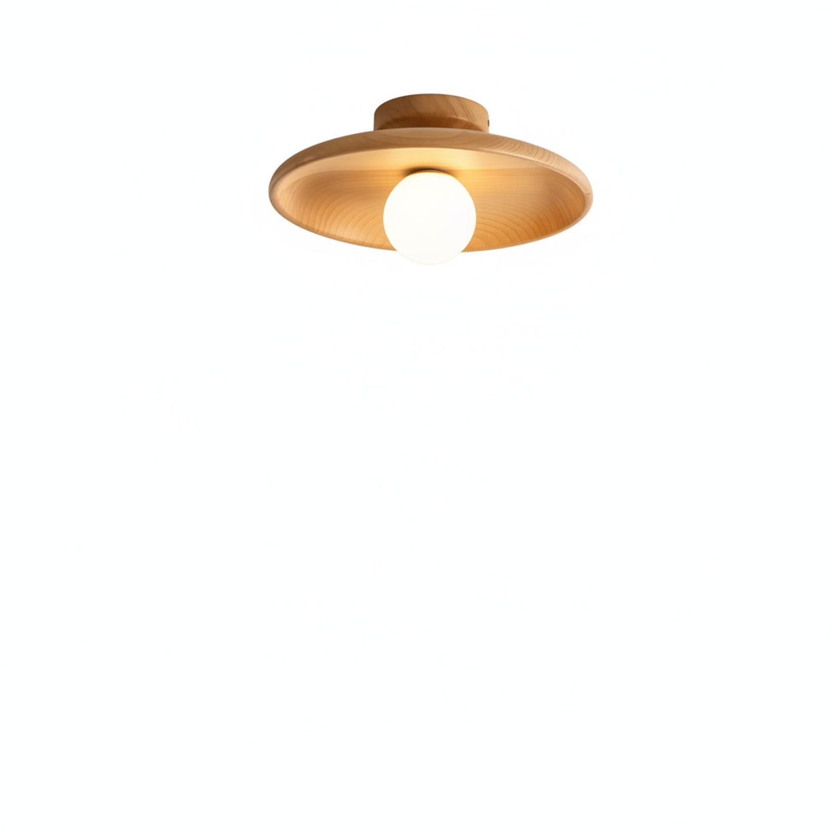 Ceiling Lamp Scandinavian with Round Wooden Shade and Globe Bulb