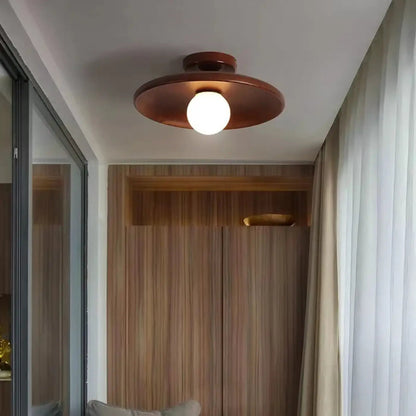 Ceiling Lamp Scandinavian with Round Wooden Shade and Globe Bulb