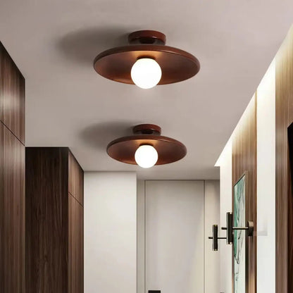 Ceiling Lamp Scandinavian with Round Wooden Shade and Globe Bulb