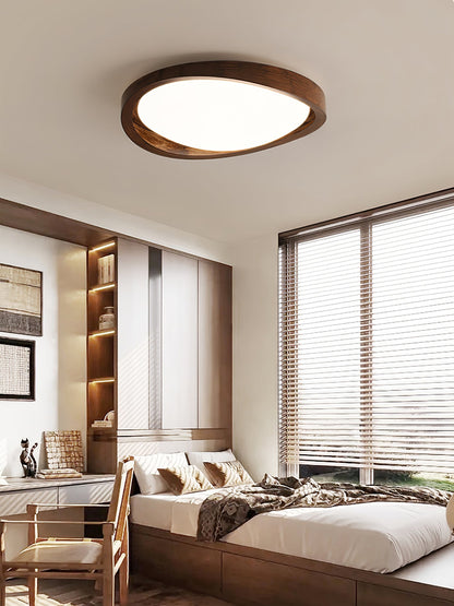 Ceiling Lamp Scandinavian with Twisted Wood Ring Frame and Integrated LED