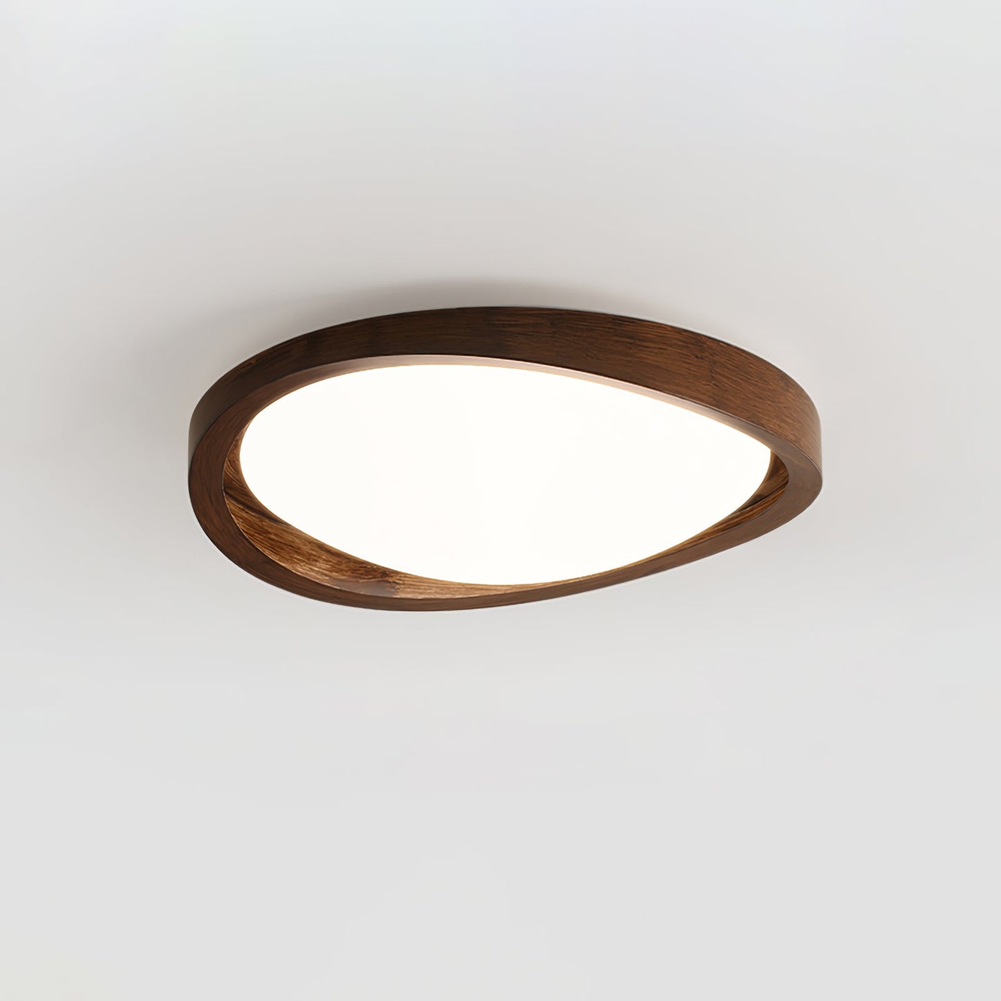 Ceiling Lamp Scandinavian with Twisted Wood Ring Frame and Integrated LED