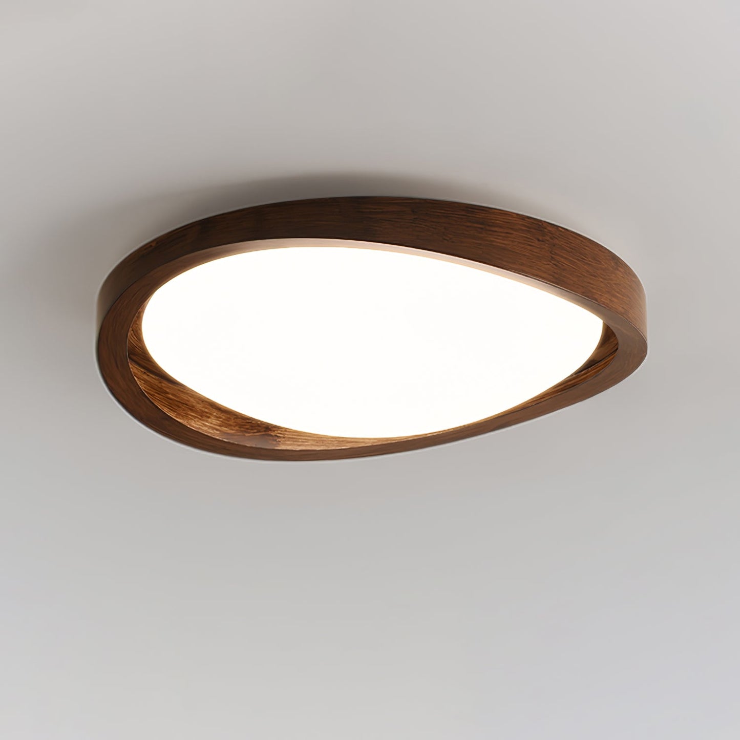 Ceiling Lamp Scandinavian with Twisted Wood Ring Frame and Integrated LED