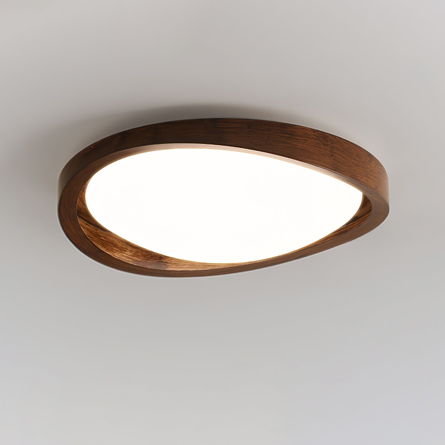Ceiling Lamp Scandinavian with Twisted Wood Ring Frame and Integrated LED
