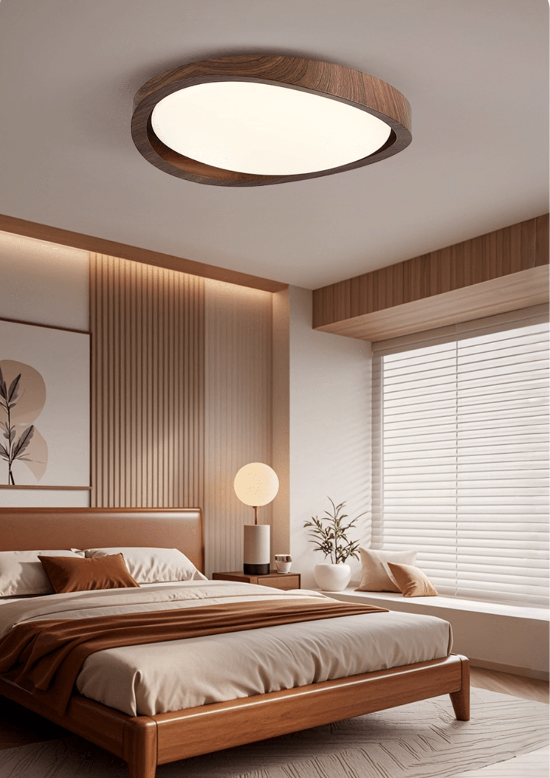 Ceiling Lamp Scandinavian with Twisted Wood Ring Frame and Integrated LED