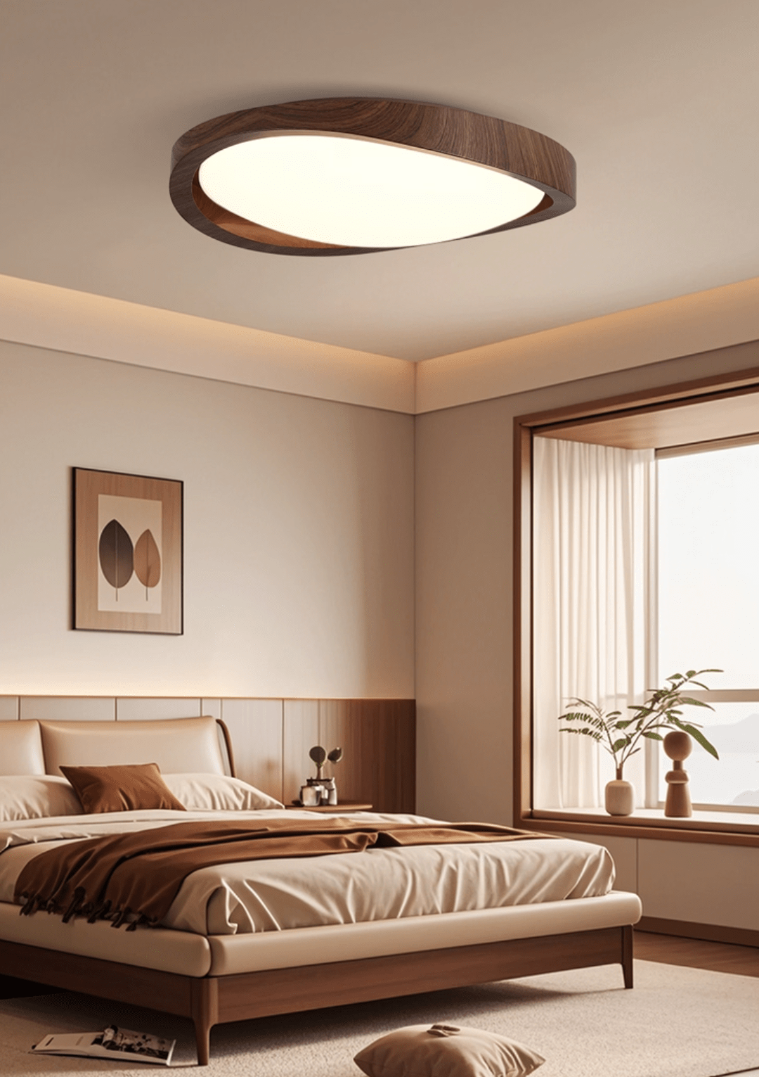 Ceiling Lamp Scandinavian with Twisted Wood Ring Frame and Integrated LED