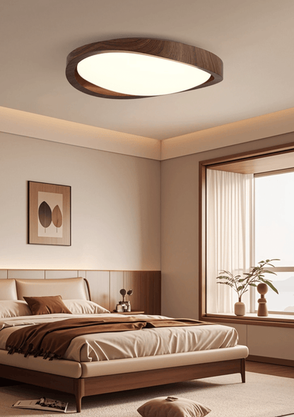 Ceiling Lamp Scandinavian with Twisted Wood Ring Frame and Integrated LED