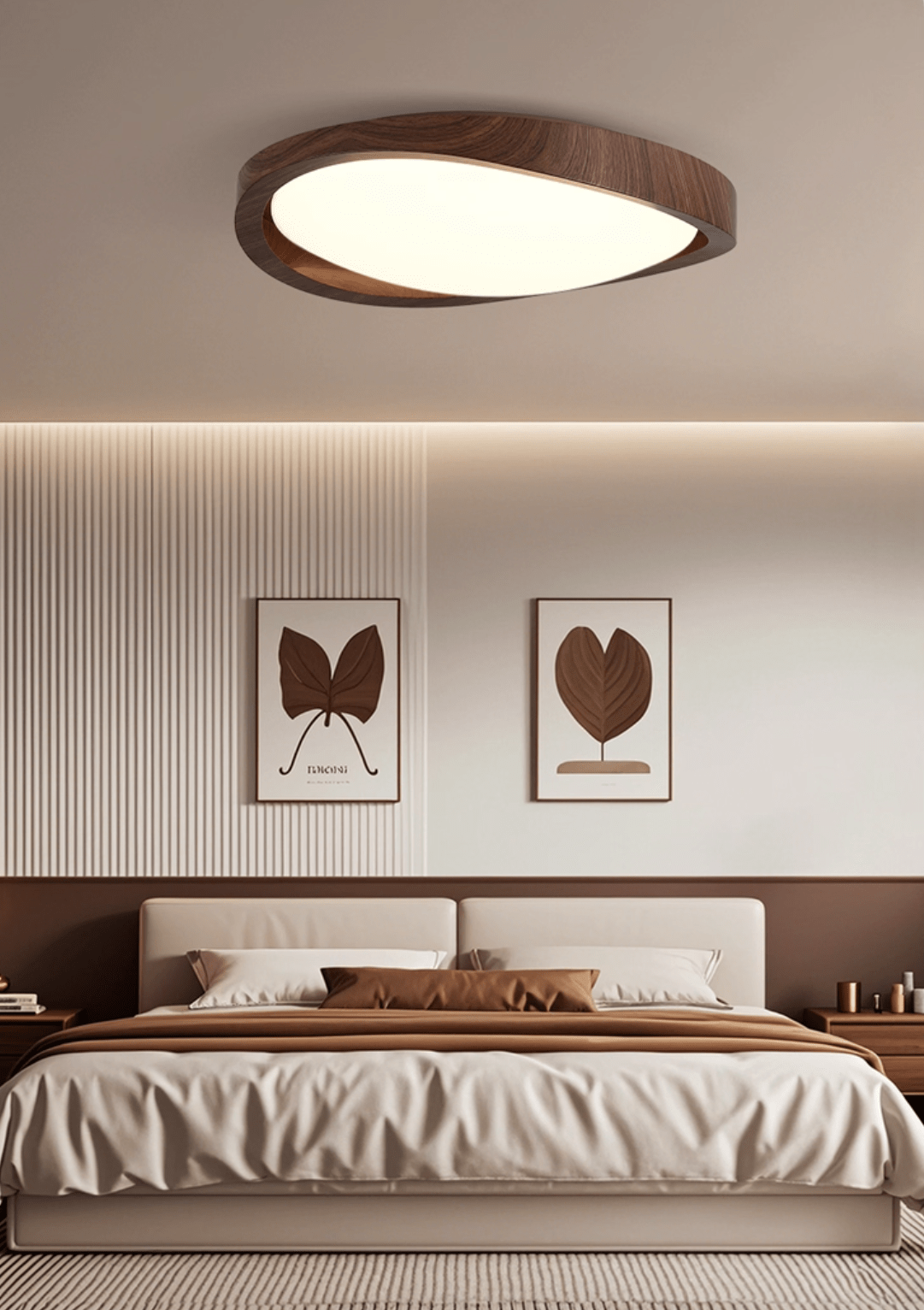 Ceiling Lamp Scandinavian with Twisted Wood Ring Frame and Integrated LED