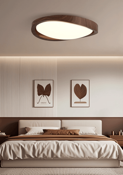 Ceiling Lamp Scandinavian with Twisted Wood Ring Frame and Integrated LED