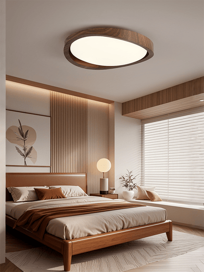 Ceiling Lamp Scandinavian with Twisted Wood Ring Frame and Integrated LED