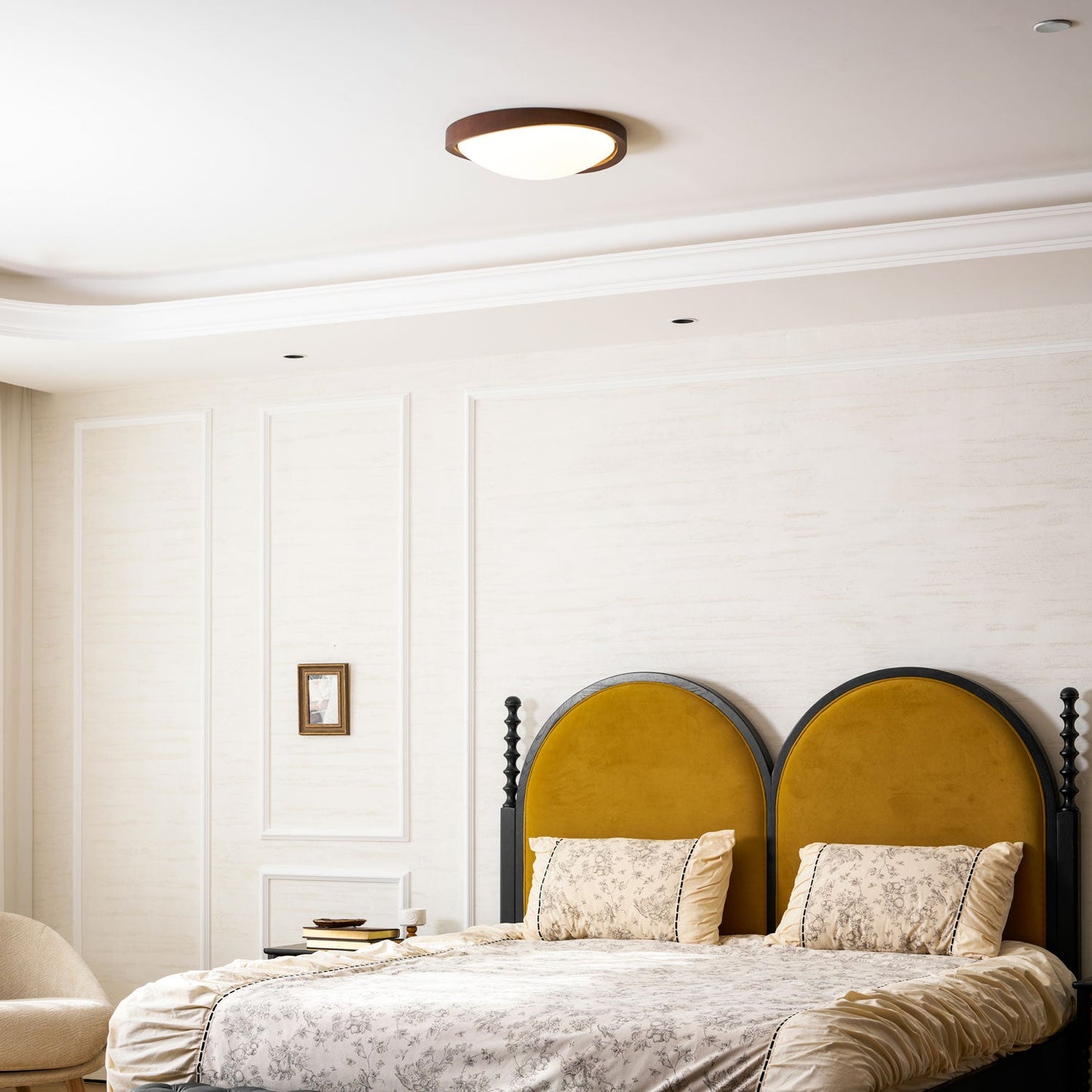 Ceiling Lamp Scandinavian with Twisted Wood Ring Frame and Integrated LED