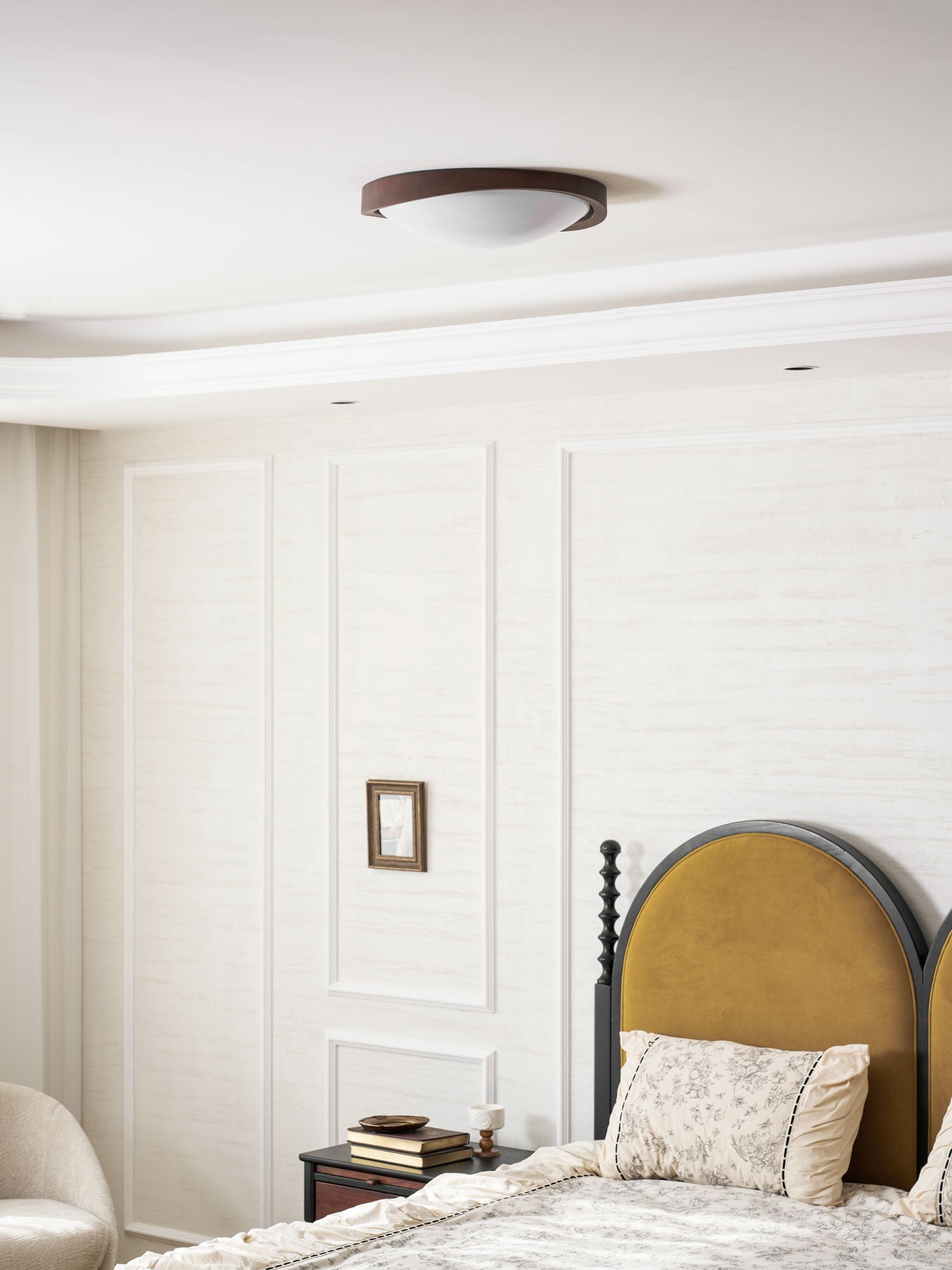 Ceiling Lamp Scandinavian with Twisted Wood Ring Frame and Integrated LED