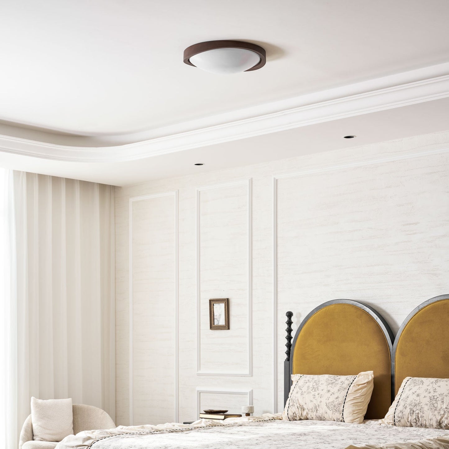 Ceiling Lamp Scandinavian with Twisted Wood Ring Frame and Integrated LED