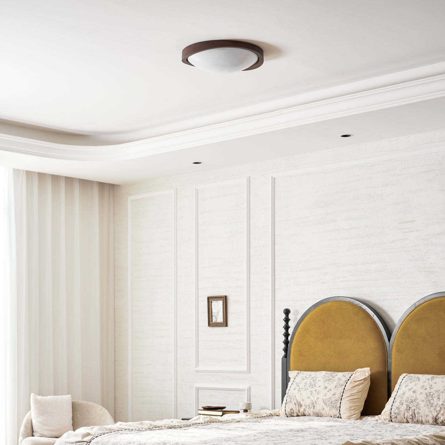 Ceiling Lamp Scandinavian with Twisted Wood Ring Frame and Integrated LED