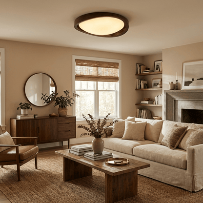 Ceiling Lamp Scandinavian with Twisted Wood Ring Frame and Integrated LED