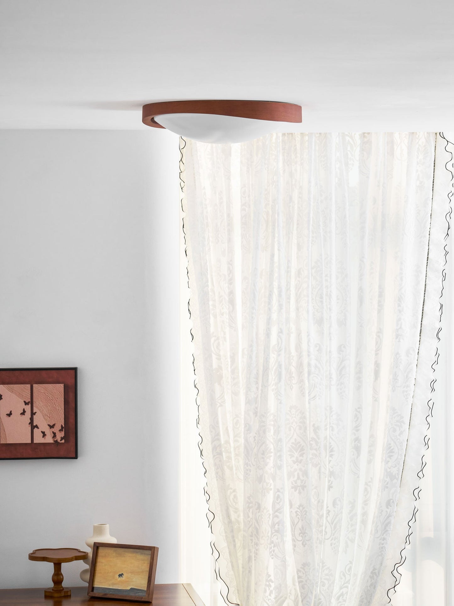 Ceiling Lamp Scandinavian with Twisted Wood Ring Frame and Integrated LED