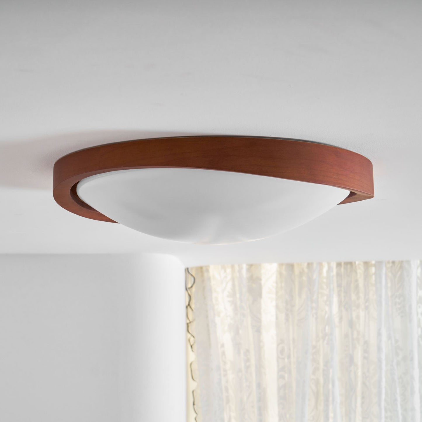 Ceiling Lamp Scandinavian with Twisted Wood Ring Frame and Integrated LED