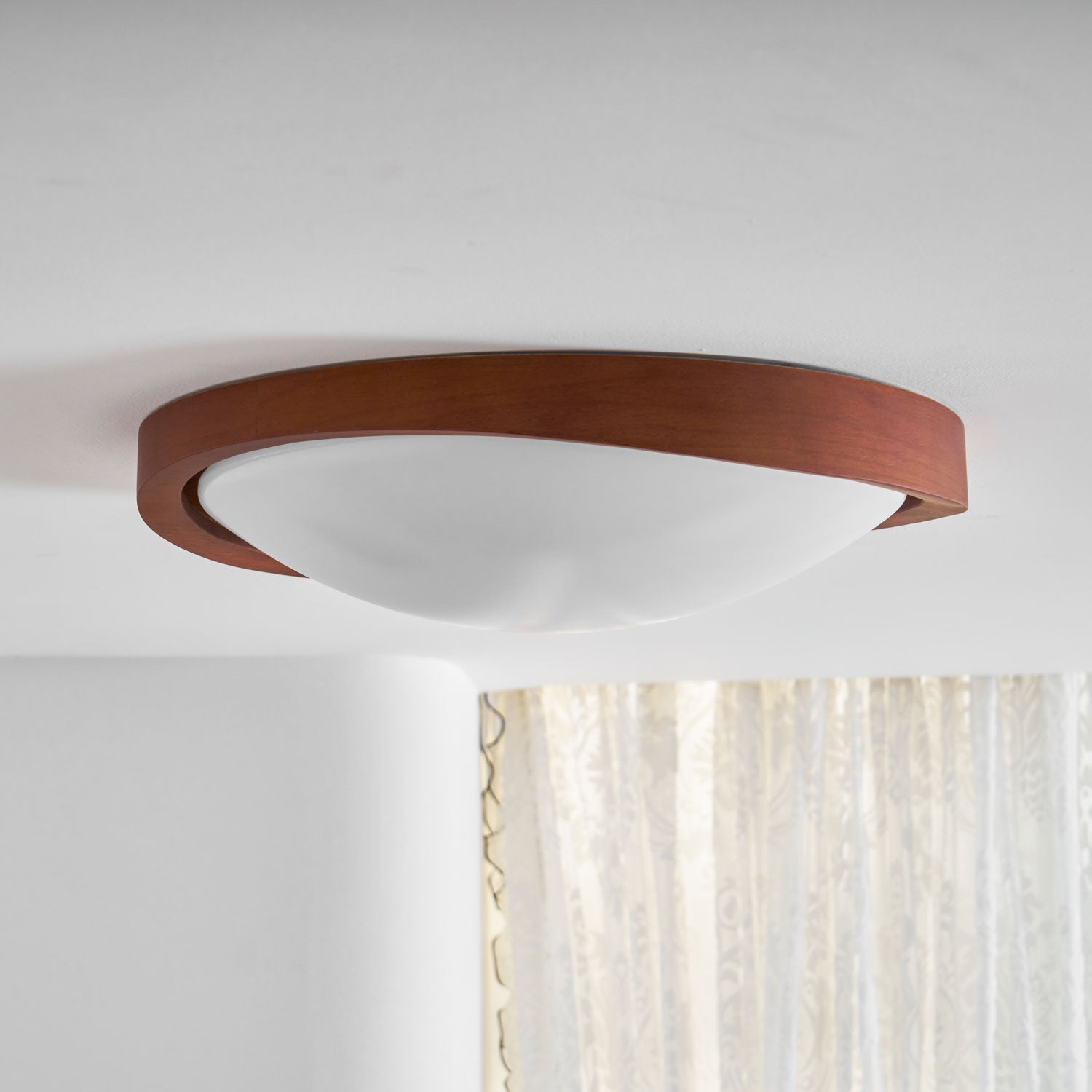 Ceiling Lamp Scandinavian with Twisted Wood Ring Frame and Integrated LED
