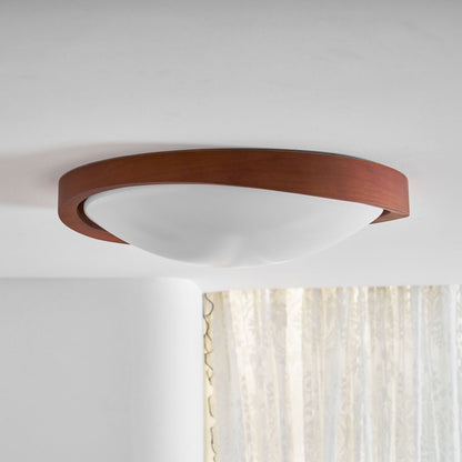 Ceiling Lamp Scandinavian with Twisted Wood Ring Frame and Integrated LED
