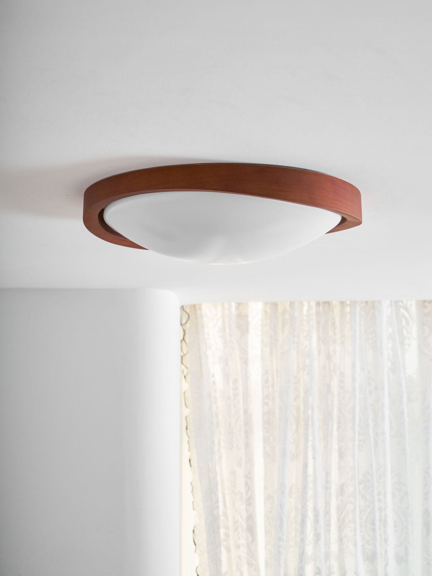 Ceiling Lamp Scandinavian with Twisted Wood Ring Frame and Integrated LED