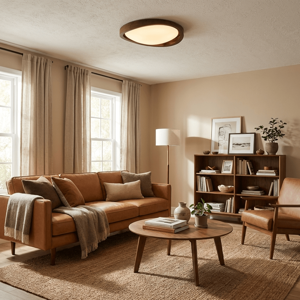 Ceiling Lamp Scandinavian with Twisted Wood Ring Frame and Integrated LED