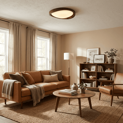 Ceiling Lamp Scandinavian with Twisted Wood Ring Frame and Integrated LED