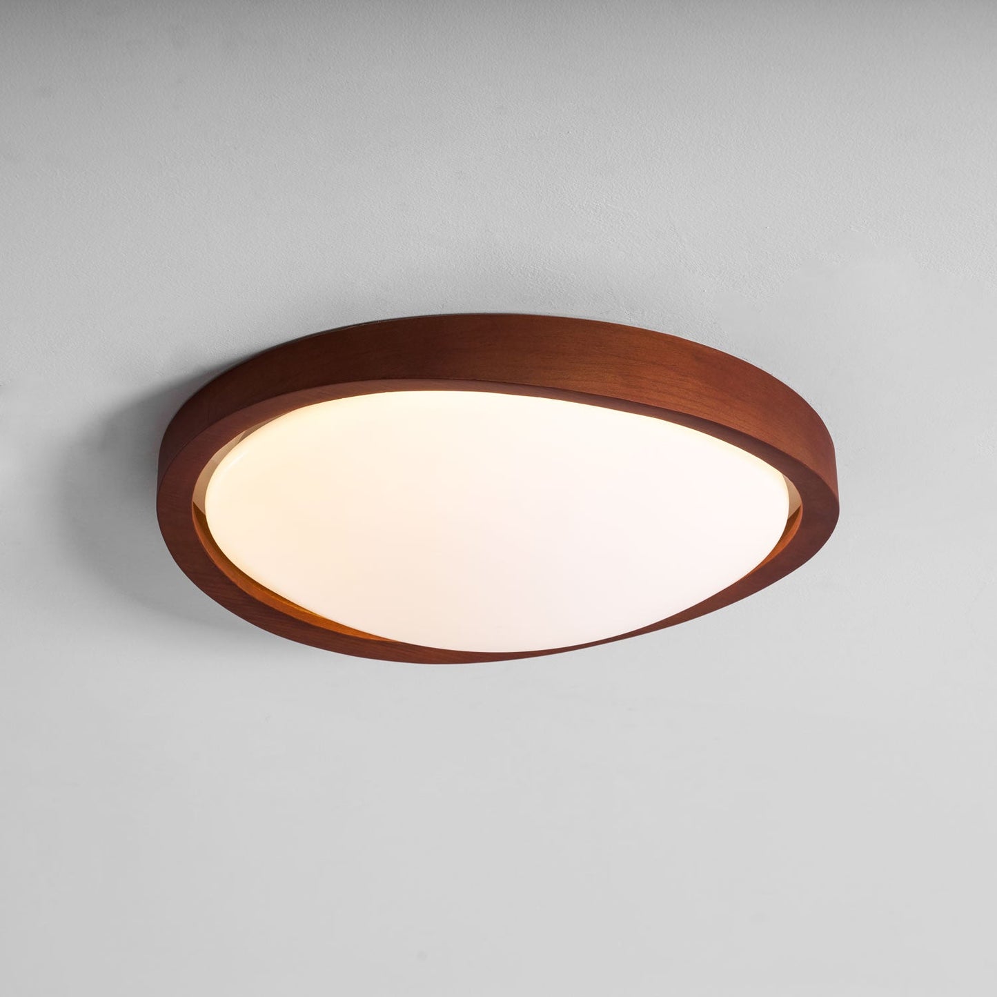 Ceiling Lamp Scandinavian with Twisted Wood Ring Frame and Integrated LED