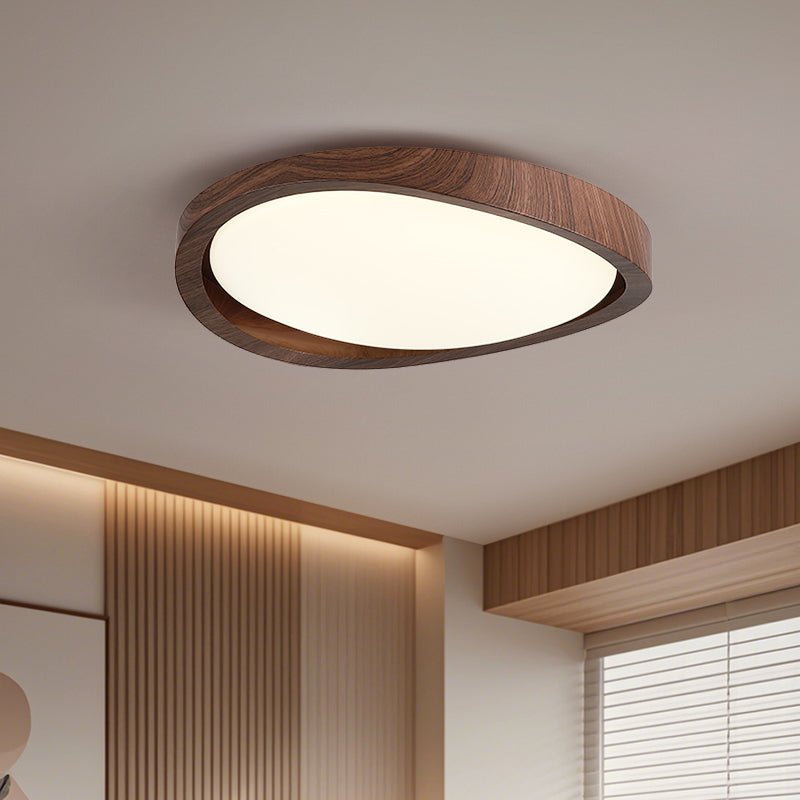 Ceiling Lamp Scandinavian with Twisted Wood Ring Frame and Integrated LED