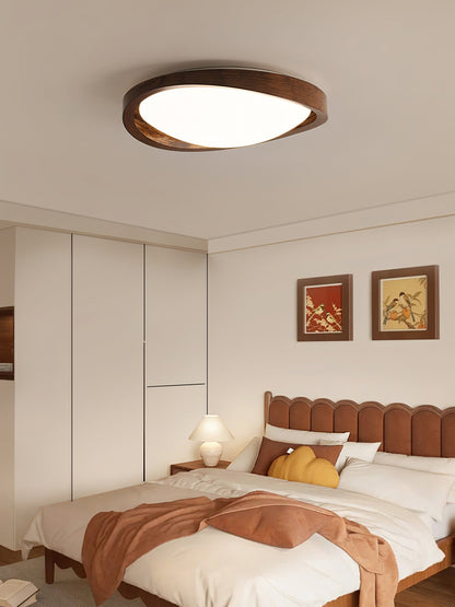 Ceiling Lamp Scandinavian with Twisted Wood Ring Frame and Integrated LED