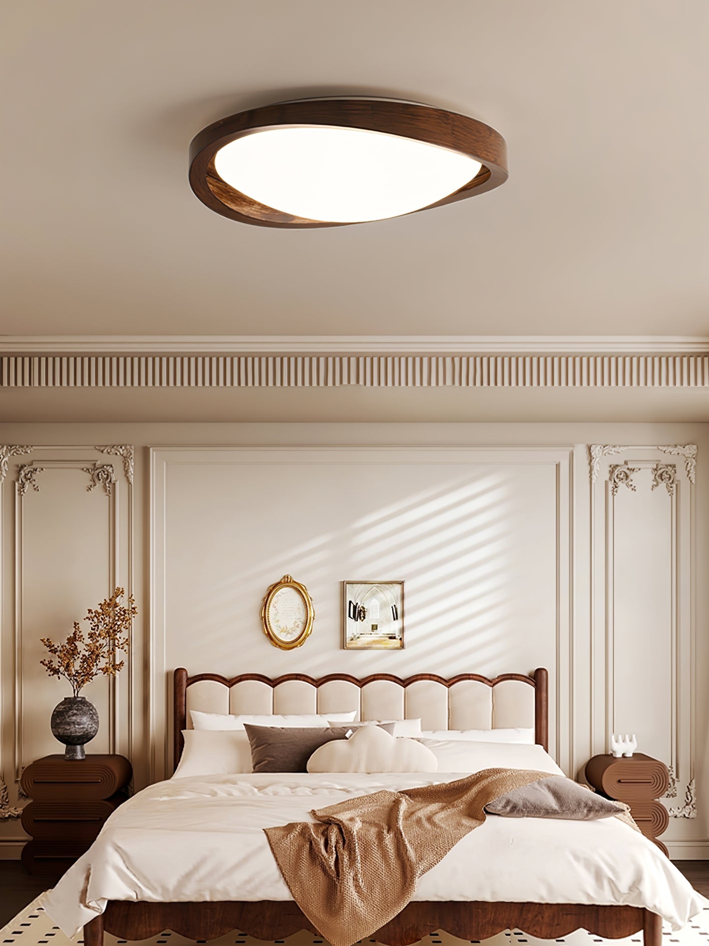 Ceiling Lamp Scandinavian with Twisted Wood Ring Frame and Integrated LED