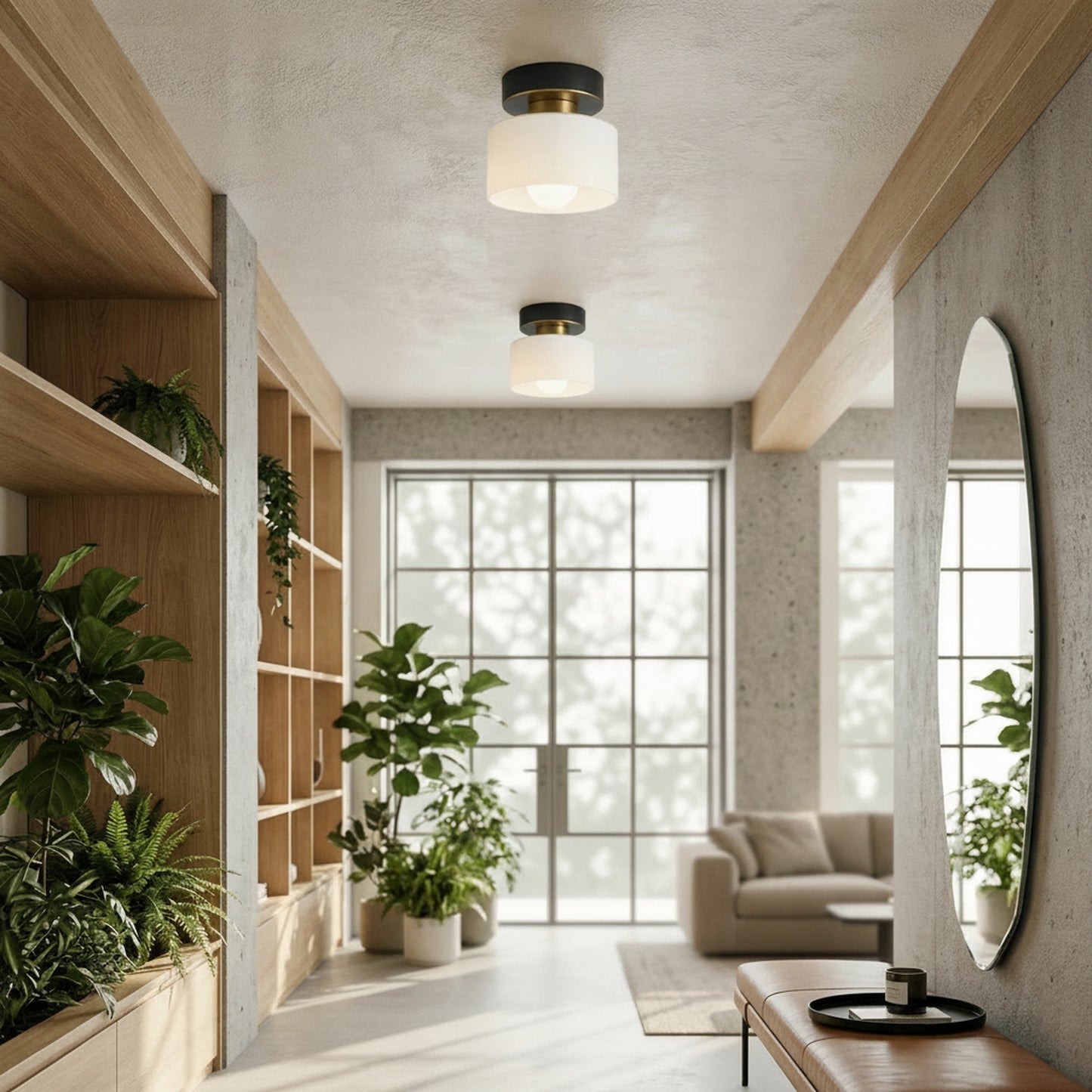 Ceiling Light Modern Minimalist with Glass Drum Shade and Flush Mount