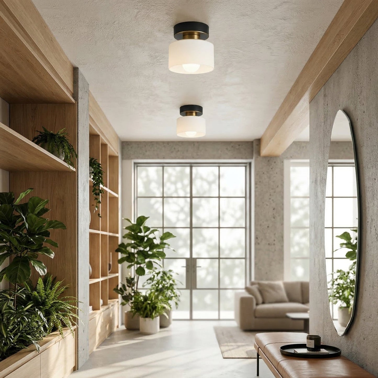 Ceiling Light Modern Minimalist with Glass Drum Shade and Flush Mount