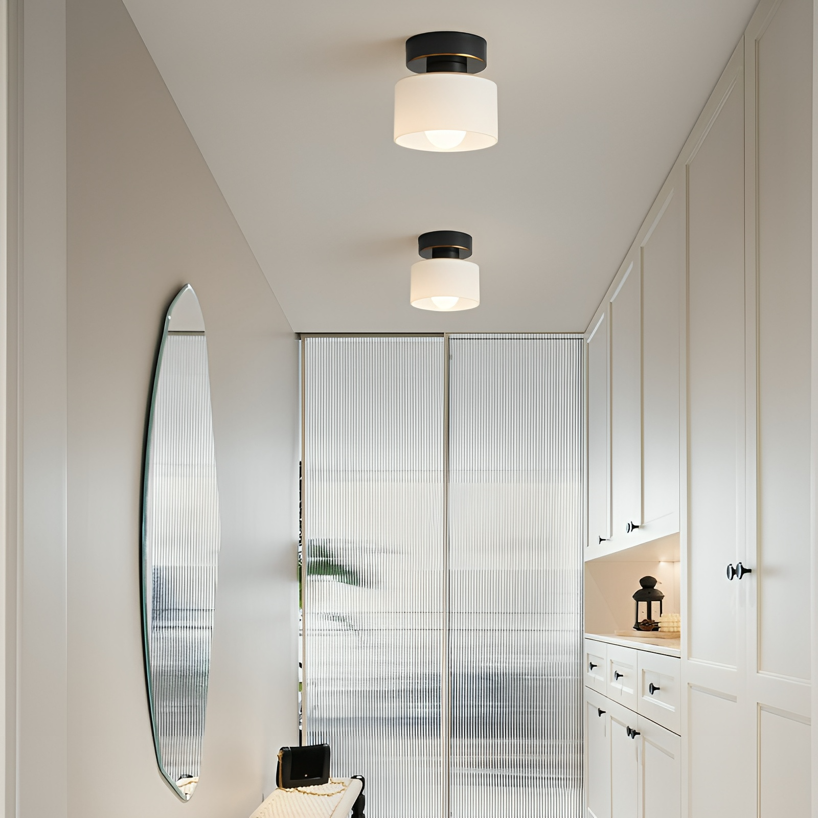 Ceiling Light Modern Minimalist with Glass Drum Shade and Flush Mount