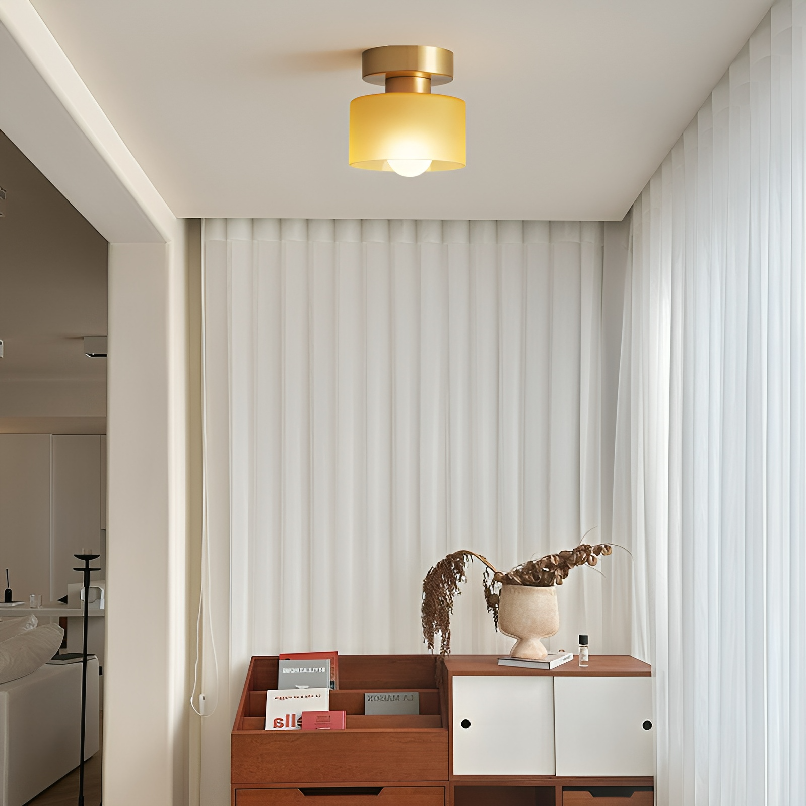 Ceiling Light Modern Minimalist with Glass Drum Shade and Flush Mount