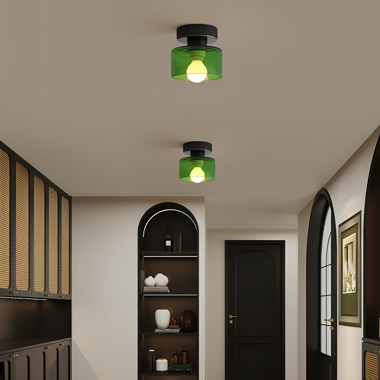 Ceiling Light Modern Minimalist with Glass Drum Shade and Flush Mount
