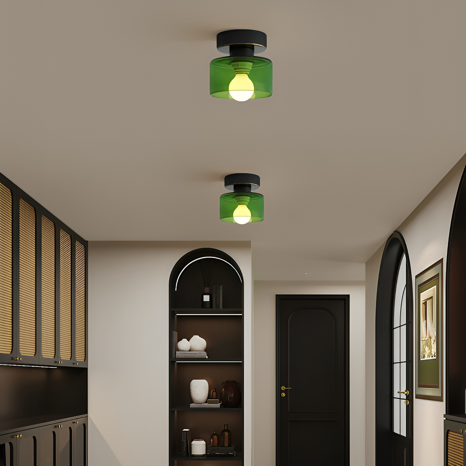 Ceiling Light Modern Minimalist with Glass Drum Shade and Flush Mount