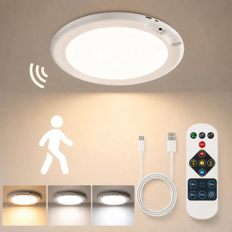 Ceiling Light with Motion Sensor, Remote Control and Rechargeable Battery